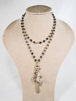 Long Convertible Beaded Chain Tassel Necklace Earrings Set