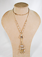 Long Champagne Crystal Beaded Tassel Necklace & Earrings Set