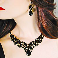 Multi Hue Large Crytal Rhinestone Bib Necklace & Earrings Set