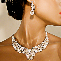 Multi Hue Large Crytal Rhinestone Bib Necklace & Earrings Set
