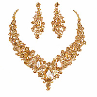 Large Champagne Statement Crystal Rhinestone Necklace Earrings Set