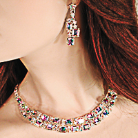 Crystal Rhinestone Chocker Necklace Earrings Set