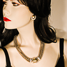 Three Strand Faux Pearl Necklace Clip Earrings Set