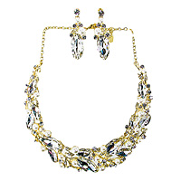 Large Statement Pearl and Rhinestone Bib Necklace Earrings Set