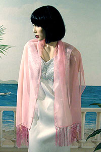 Sheer Silk Scarf with Tiny Glitter and Fringe