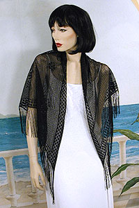 Sheer Lace Floral Shawl with Fringe Trim for Day or Evening