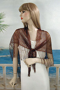 Sheer Lace Floral Shawl with Fringe Trim for Day or Evening