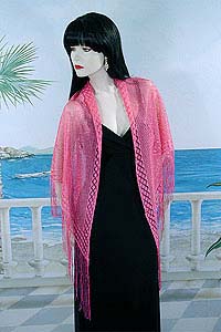 Sheer Lace Floral Shawl with Fringe Trim for Day or Evening