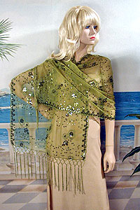 Sheer sequined Embroidered Oblong Shawl Wrap