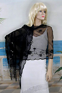Sheer sequined Embroidered Oblong Shawl Wrap