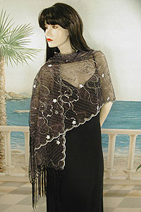 Sheer Sequined Embroidered Oblong Shawl Wrap