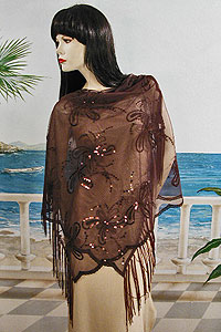 Sheer sequined Embroidered Oblong Shawl Wrap
