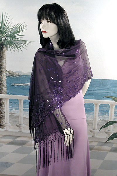 Sheer sequined Embroidered Oblong Shawl Wrap