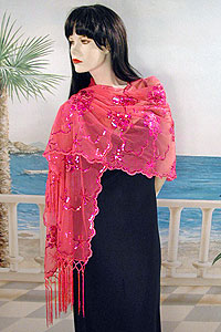 Sheer sequined Embroidered Oblong Shawl Wrap