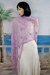 Sheer sequined Embroidered Oblong Shawl Wrap