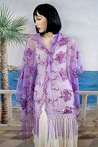 Sheer sequined Embroidered Oblong Shawl Wrap