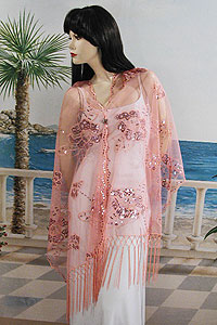 Sheer sequined Embroidered Oblong Shawl Wrap