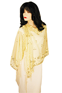 Sheer sequined Embroidered Oblong Shawl Wrap