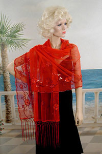 Sheer sequined Embroidered Oblong Shawl Wrap