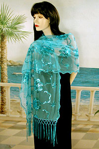 Sheer sequined Embroidered Oblong Shawl Wrap
