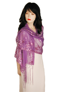 Sheer sequined Embroidered Oblong Shawl Wrap
