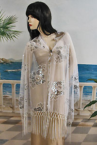 Sheer sequined Embroidered Oblong Shawl Wrap