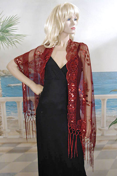Sheer sequined Embroidered Oblong Shawl Wrap