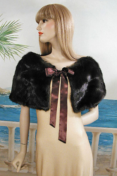Faux Fur Capelet Wrap with Satin Bow, a fashion accessorie - Evening Elegance