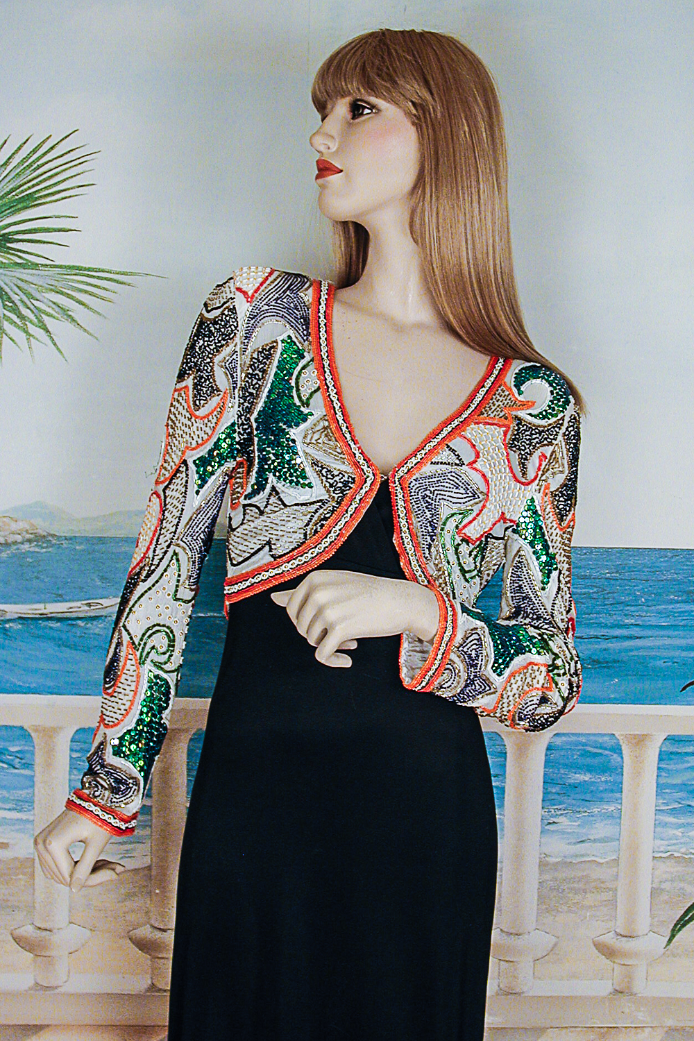 Beaded and Sequined Multi Color Bolero Jacket, a fashion accessorie - Evening Elegance