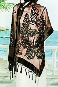 Large Velvet Oblong Shawl with Butterfly Design