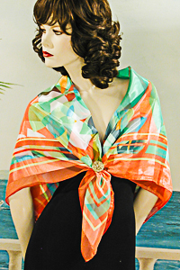 Large Satin and Chiffon Orange Green Scarf