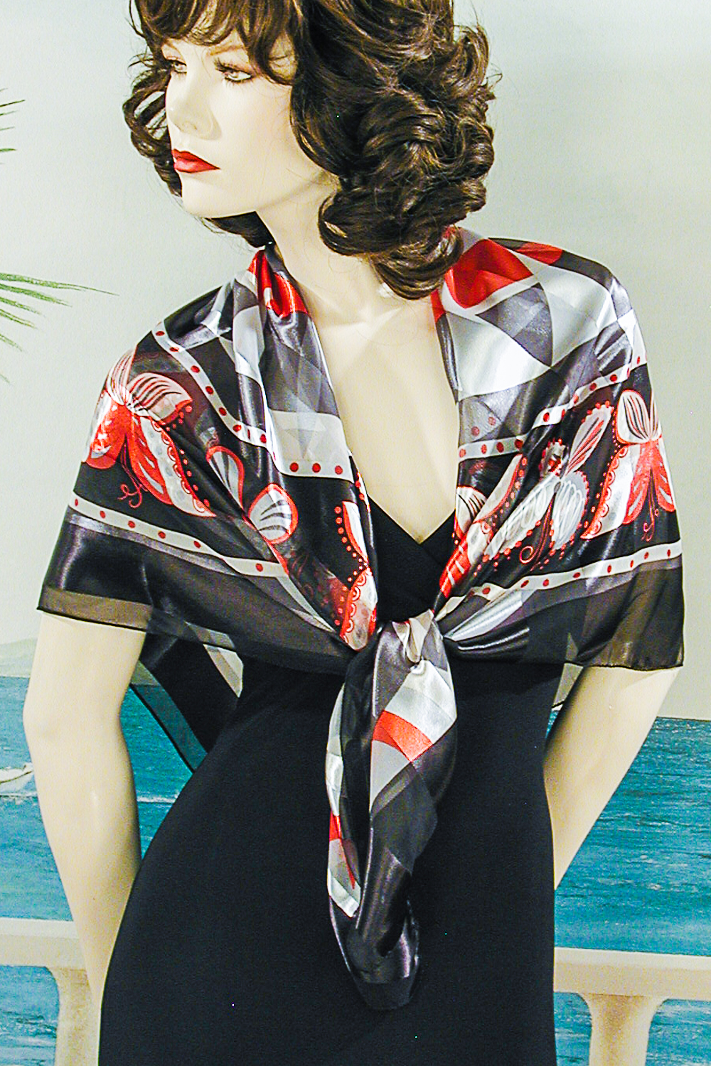 Large Satin and Chiffon Scarf with Butterfly Design, a fashion accessorie - Evening Elegance