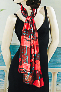 Chiffon Satin Bright Poppy Scarf with Dark Brown Background