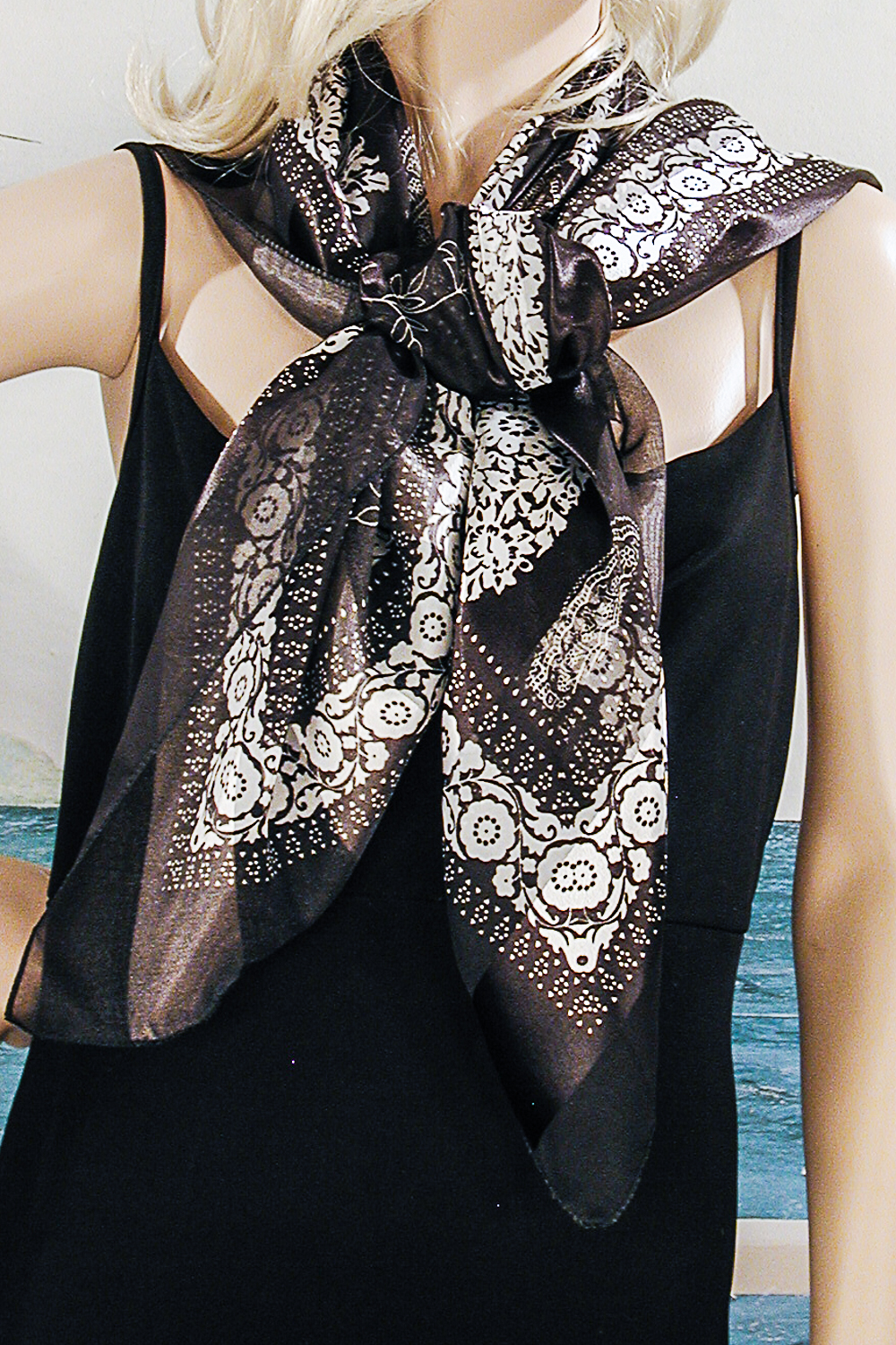 Large Paisley  Head or Neck Scarf or Light Shawl, a fashion accessorie - Evening Elegance