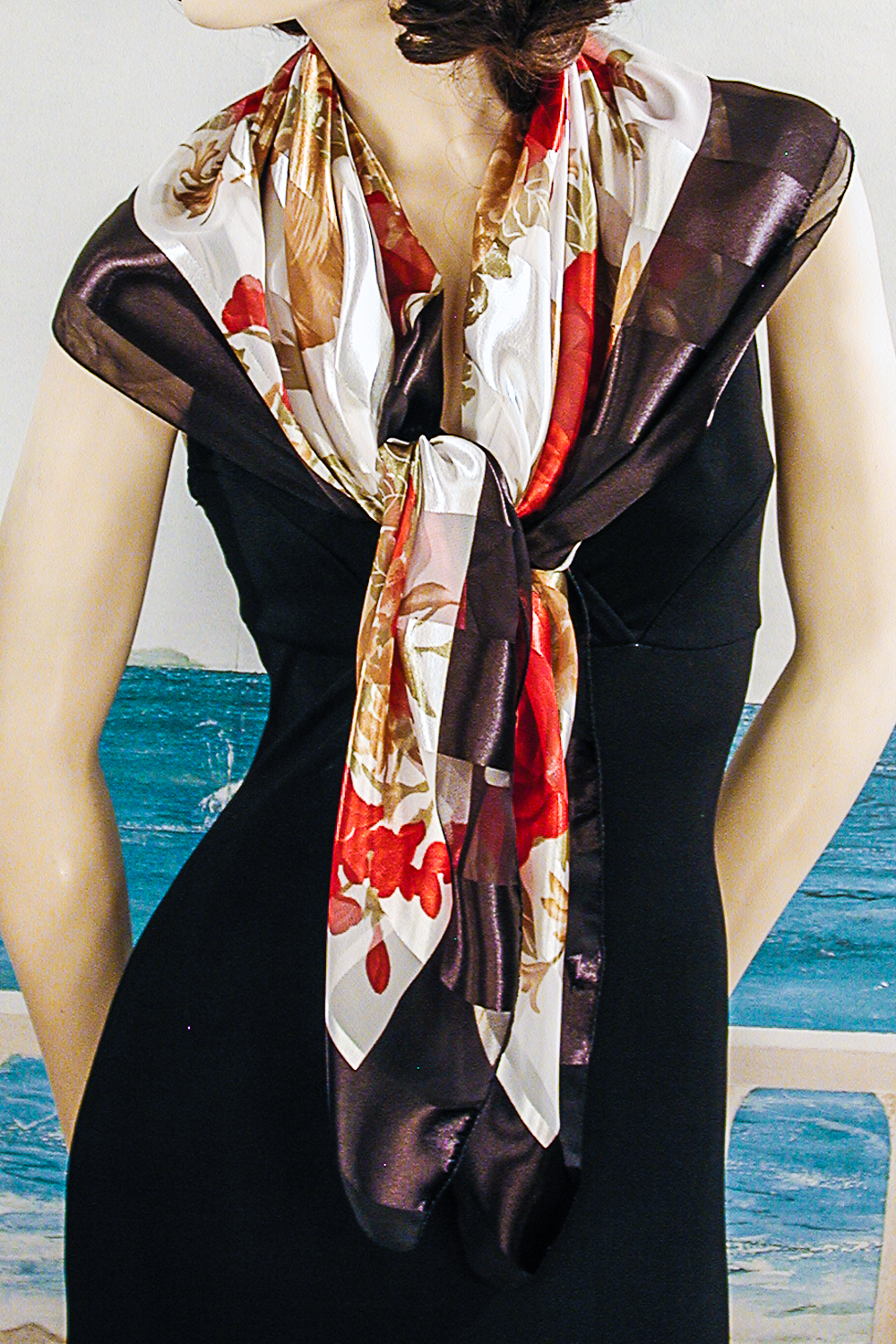 Large Chiffon and Satin Scarf with Bright Red Roses, a fashion accessorie - Evening Elegance