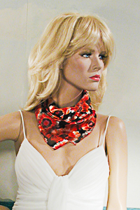 Small Square Neck Scarf with Red Flowers