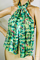 Green and Pink Long Silky Print Scarf
