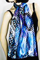 Blue, Turquoise, Purple Aqua Long Print Silk Scarf