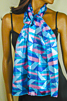 Silky Print Scarf in Blues, Pink and Green