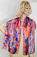 Red Blue Multi Flower Stripes Long Silky Oblong Scarf