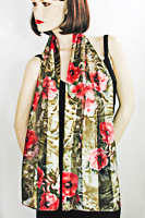 Hot Pink Flowers on Dark Green Background Print Silky Long Scarf