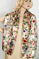 Green Pink Red Blue Flower Long Silky Oblong Scarf