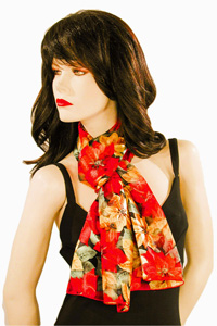 Long Silky Scarf with Poinsettia Design