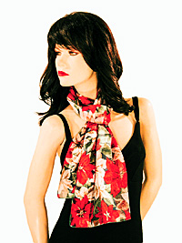 Long Silky Scarf with Poinsettia Design