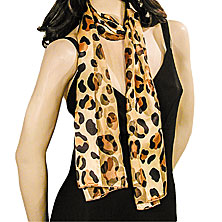Large Spots Gold, Brown and Black Leopard Animal Print Long Silky Scarf