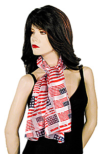 Long Silky US Flag Print Scarf Wrap Chifforn Satin Silk Feel 