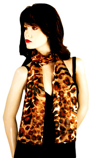 Brown and Black Wildcats Print Long Satin Chiffon Scarf