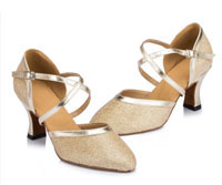Closed Toe Sparkly Mesh Metallic Ballroom, Tango, Latin Dance Shoes